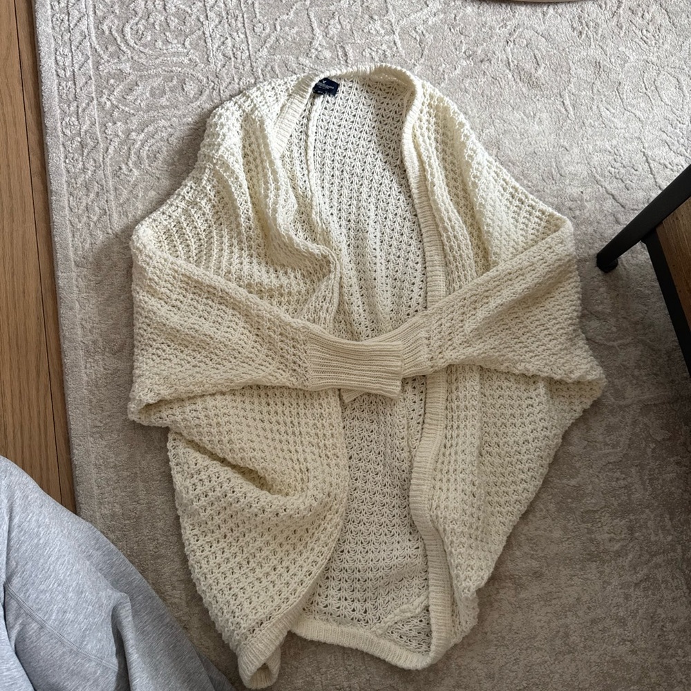 American Eagle Outfitters Cream Open-Weave Knit Cardigan
